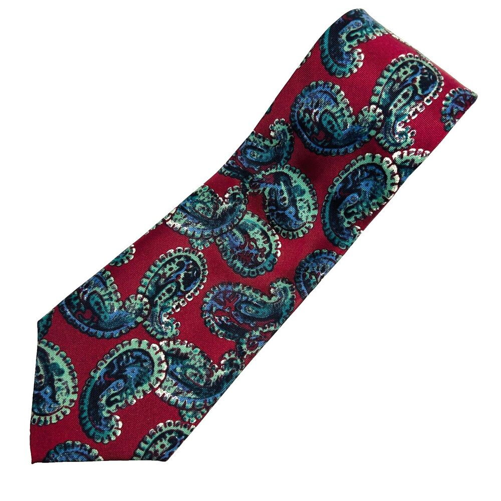 Mario Valentino Men’s Silk Tie Burgundy Paisley Luxury Designer Necktie USA
